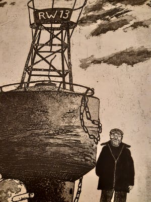 Herman Berserik - sepia ets: zelfportret bij boeien - 1982 kopen? Bied vanaf 70!