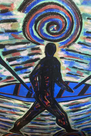 Hans Wap - “De roeier” pastel, groot origineel. kopen? Bied vanaf 100!