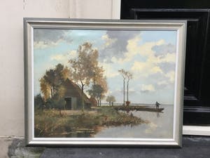 Johan Hendrik Kaemmerer - C2317 - visser in praam bij boerenschuur aan water kopen? Bied vanaf 395!