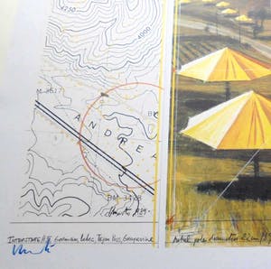 Christo - The Yellow Umbrellas Project US handgesigneerd met waskrijt - inc. Stofmonster kopen? Bied vanaf 101!