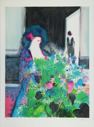 Claude Manoukian - ‘Femme et fleurs‘, lithografie, handgesigneerd kopen? Bied vanaf 55!