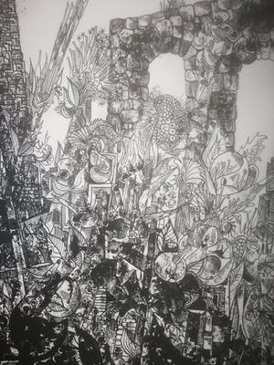 Jan Bernard Meinen - Grote pentekening. Stad. kopen? Bied vanaf 50!