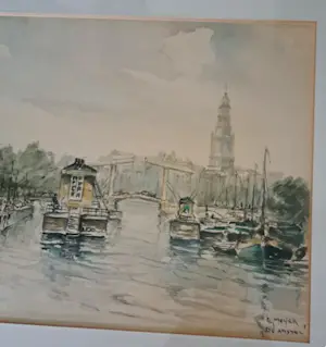 Emile Meyer - Aquarel van "de Amstel" in Amsterdam kopen? Bied vanaf 75!
