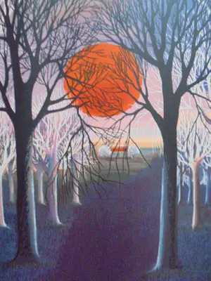 Ilona Schmit - Prachtig, groot winterlandschap met eenden en ondergaande zon. kopen? Bied vanaf 95!