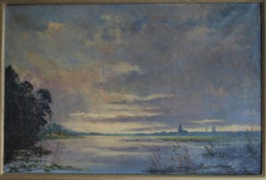 Niet of onleesbaar gesigneerd - Olieverf op doek, Hollands landschap met lucht en water - gesigneerd & ingelijst kopen? Bied vanaf 10!