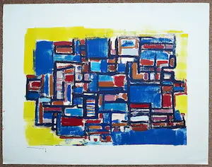 Wim Motz - Geometrisch abstracte compositie, litho kopen? Bied vanaf 30!