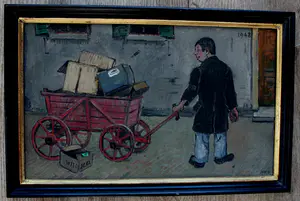 Harm Kamerlingh Onnes - Olieverf op doek op board: jongen met karretje - 1948 kopen? Bied vanaf 1500!
