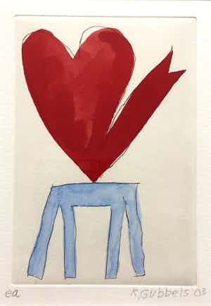 Klaas Gubbels - ets met aquarel ingekleurd ‘Hartenkan’ - 2003 verkocht voor € 295!