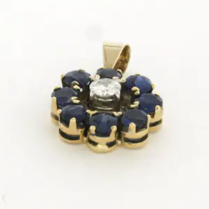 14k goud met platina hanger met saffier en briljant geslepen diamant kopen? Bied vanaf 410!