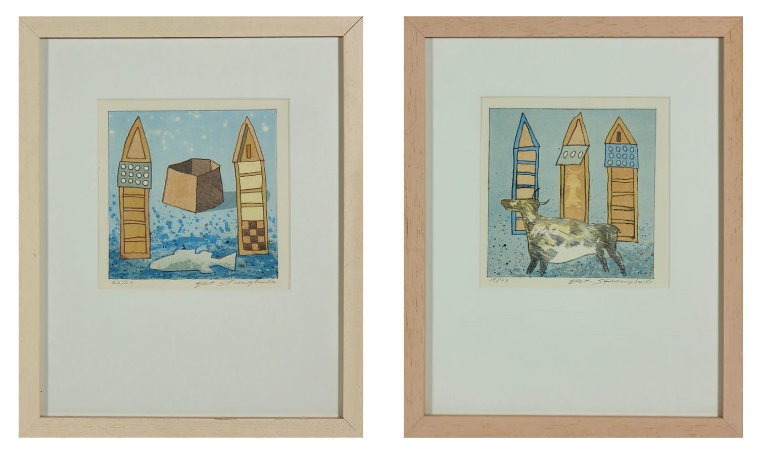 Gert Strengholt - Set van twee litho's, Vis toren & Koe toren - Ingelijst kopen? Bied vanaf 60!