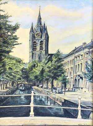 Frans Baljon - C5027-11, Stadsgracht met uitzicht op kerk verkocht voor € 75!