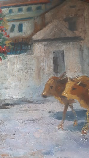 Sujatno Koempoel - Z.T. Straatscene met ossenkar - Geen minimum ! kopen? Bied vanaf 1!