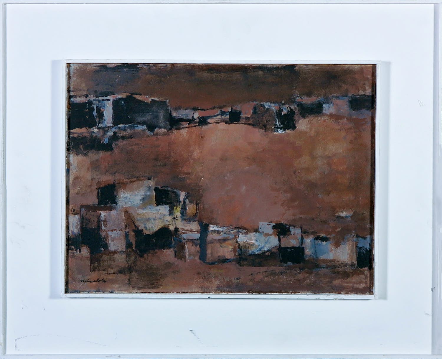 Jan Miechels - Acryl op paneel, Abstract landschap - Ingelijst verkocht voor € 60!