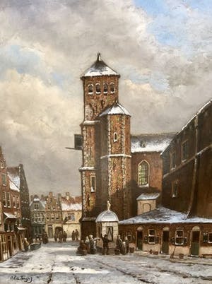 Oene Romkes de Jongh - Winters stadsgezicht kopen? Bied vanaf 1500!