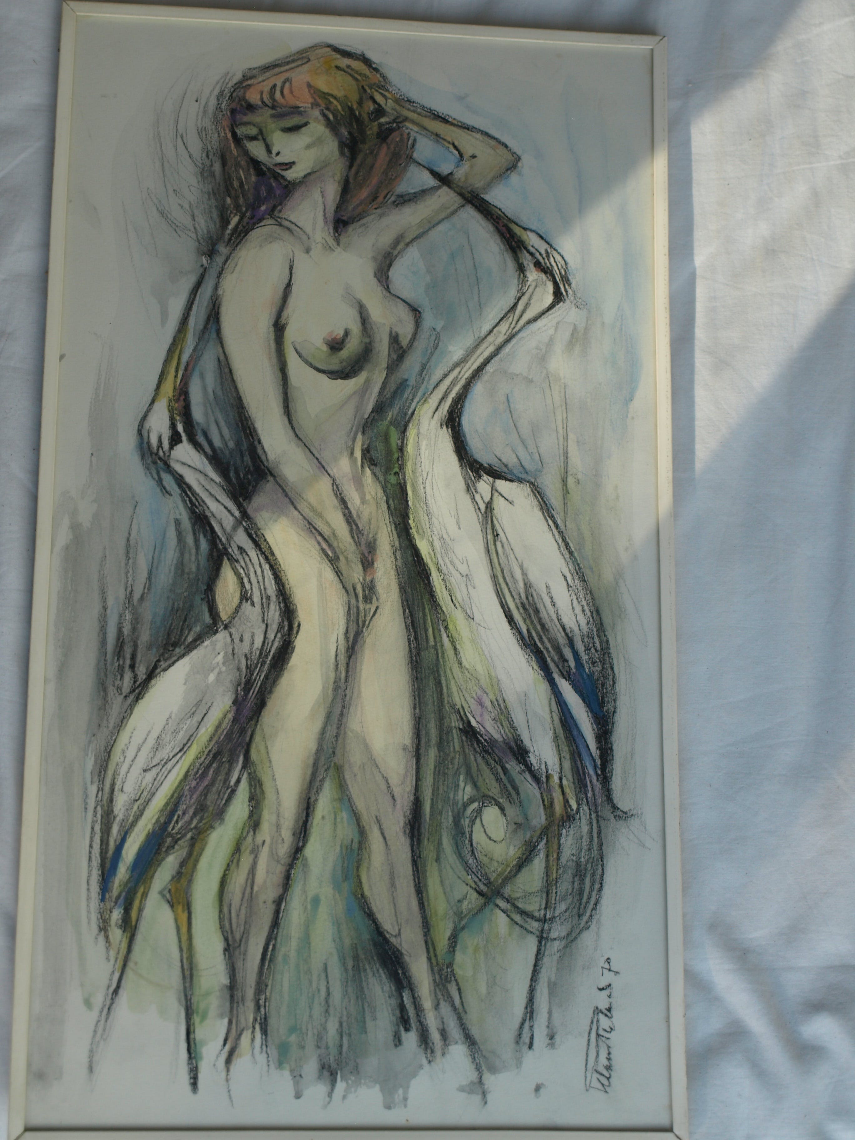 Klaas Pijlman - 2 Reigers met vrouw – pastel & aquarel – gesigneerd & ingelijst – 1970 kopen? Bied vanaf 35!