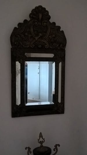 Curiosa - Latoenkoperen Spiegel / Stoffer en Blik - Hout, Koper kopen? Bied vanaf 1!