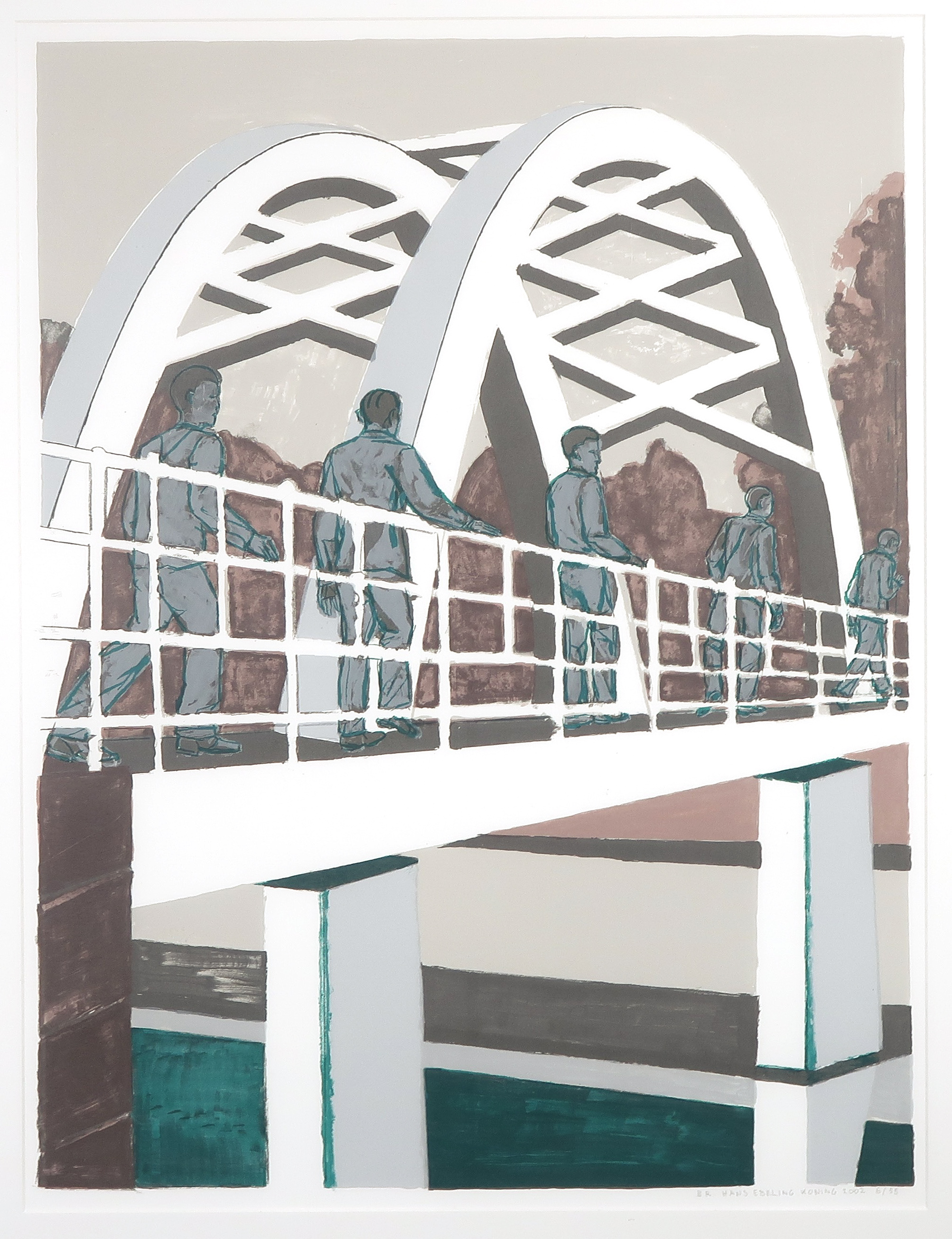 Hans Ebeling Koning - Zeefdruk, Brug (rechts) - Ingelijst kopen? Bied vanaf 20!