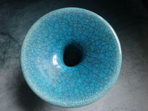 Pieter Groeneveldt - Mushroom kandelaar in Pruisisch blauw- turquoise- craquele kopen? Bied vanaf 50!