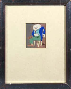 Chris van Geest - Gouache met potlood, Zittend figuur verkocht voor € 35!