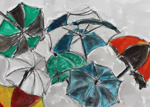 Niet of onleesbaar gesigneerd - aquarel - onduidelijk gesigneerd - 'Paraplu's' kopen? Bied vanaf 1!