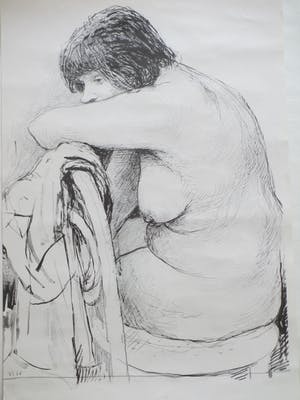 Aat Veldhoen - Zittend naakt op een stoel - Rotaprint kopen? Bied vanaf 1!