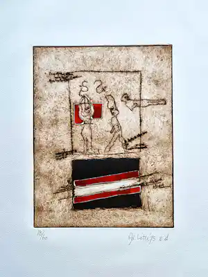 Adriaan Nette - kleuren ets & aquatint op dik papier uit 1975 - gesigneerd - oplage 13/60 - kopen? Bied vanaf 29!
