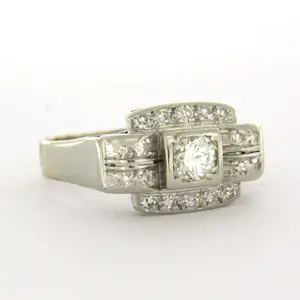 ARt DECO 18k witgouden ring met briljant en single cut geslepen diamant 0.50ct kopen? Bied vanaf 800!