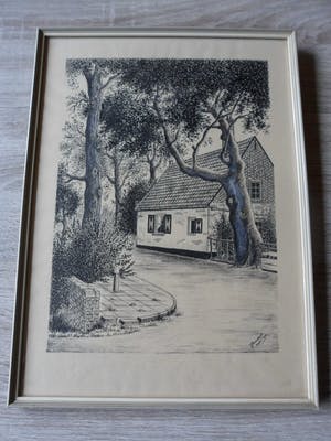 Jan pannekeet - Tekening van een weg met bomen en een woning. kopen? Bied vanaf 10!