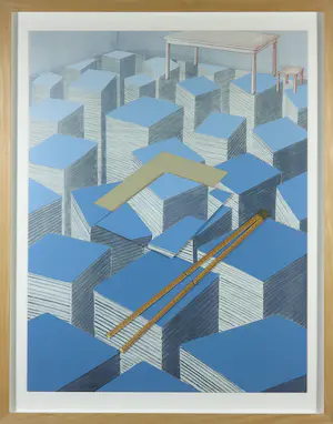 AcheterJeroen Henneman - Zeefdruk en collage, Zonder titel - Ingelijst (Groot)? Enchérissez de 250!