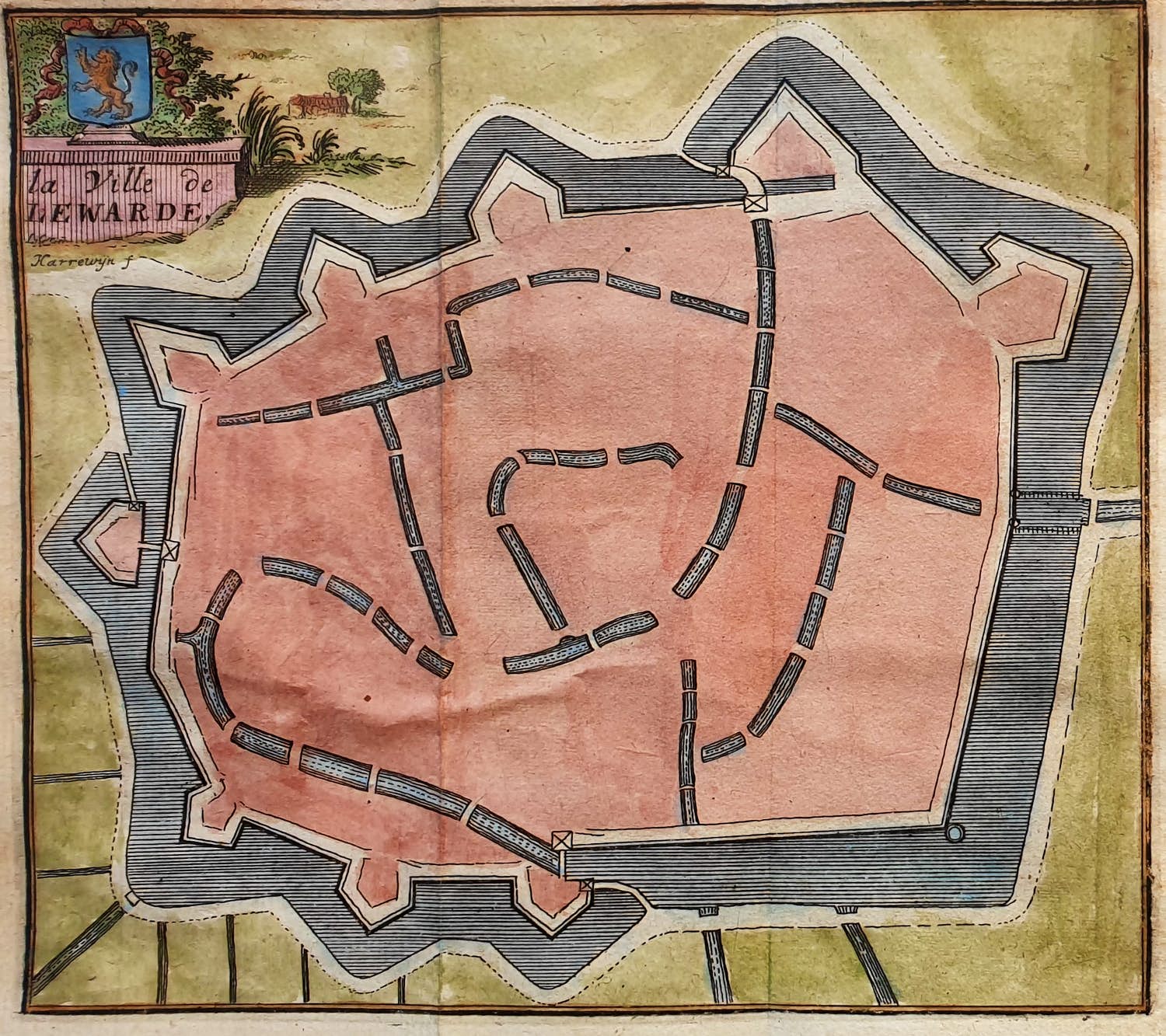 Jacobus Harrewijn - Leeuwarden Oude Gravure Plattegrond 1700 verkocht voor € 25!