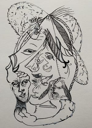 Thomas van der Linden - Gemengde techniek op papier | 'The muze nessa' | 1988 kopen? Bied vanaf 80!