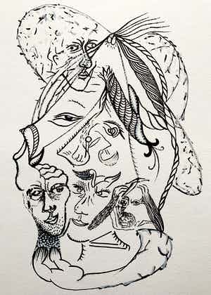 Thomas van der Linden - Gemengde techniek op papier | 'The muze nessa' | 1988 verkocht voor € 80!