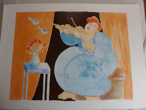Ada Breedveld - Zeefdruk. Titel, "Violiste". kopen? Bied vanaf 50!
