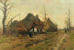 Arie Zwart - (1903-1981) - "Boerderijen aan landweg - Boerin met kippen". kopen? Bied vanaf 470!