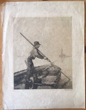 Jozef van Raay - Ets, Man op boot kopen? Bied vanaf 1!