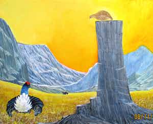 Ari Stolk - Hoenders in berglandschap verkocht voor € 35!