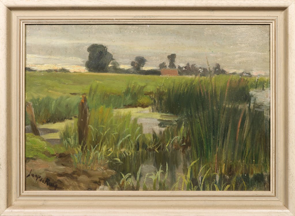 Jaap de Ruig - Jaap de Ruig: Olieverf op paneel, Een Zomeravond - Ingelijst kopen? Bied vanaf 20!