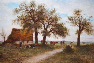 Jan Herman Coster - groot, prachtig ingelijst 19e eeuws schilderij - koeien in het landschap kopen? Bied vanaf 195!
