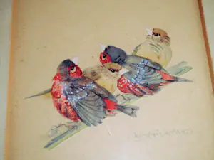 Karl Schicktanz - Aquarel - Vogeltjes op stok met Bij kopen? Bied vanaf 60!