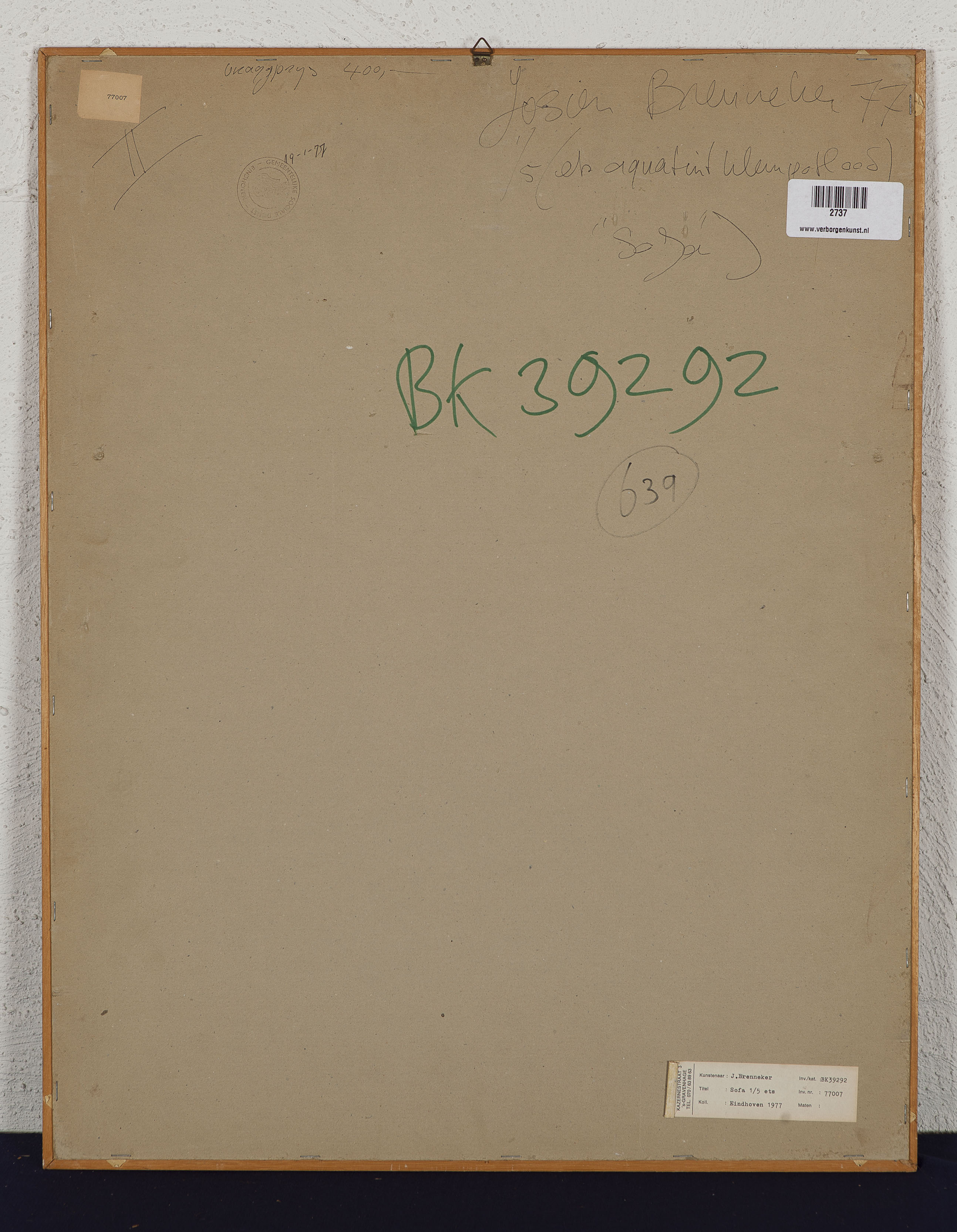 Josien Brenneker - Sofa -Ets aquatint en kleurpotlood op papier - oplage 1/5 - BKR Eindhoven kopen? Bied vanaf 20!