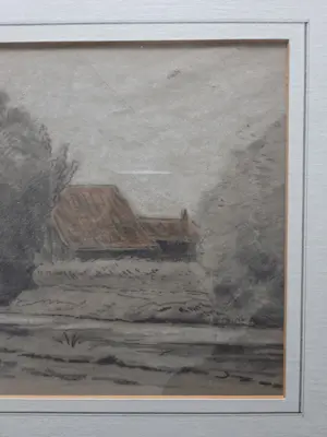 Jan Willem van Borselen - Boerderij tussen de bomen in de wind. Toegeschreven aan. kopen? Bied vanaf 99!