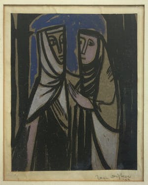 Jan Dijker - Twee Vrouwen | goed bewaarde aquarel/tekening (1953) - ingelijst kopen? Bied vanaf 55!