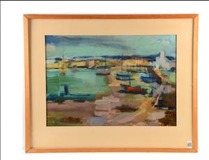 Marjon de Wit - "Haventje in Bretagne" - Gouache, Ingelijst kopen? Bied vanaf 85!