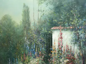 Friedrich Adolf Apfelbaum - Olieverf op doek , Romantische Tuin – 80 x 70 cm – ca. 1950 kopen? Bied vanaf 100!