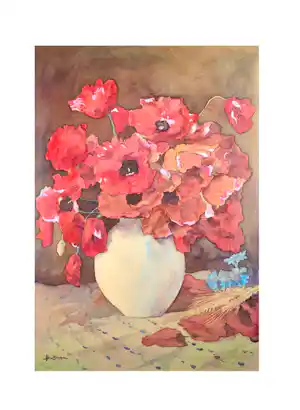 Jopie Huisman - Kleurengiclee KLAPROZEN in WITTE VAAS vendu pour 85€ !