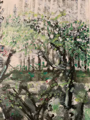 Jan Sikkens - Zonder titel (bloeiende boomgaard) 1988 kopen? Bied vanaf 29!