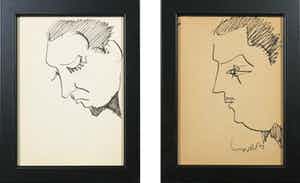 Siep van den Berg - Lot van twee pentekeningen, Portretten - Ingelijst verkocht voor € 35!