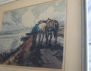Ferdinand Luigini - Grote ingelijste ets en aquatint , Boer op dijk – gesigneerd – 1926 kopen? Bied vanaf 1!