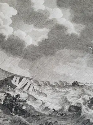 Noach van der Meer - Gezicht in de koekoek, bij Kampen, in de overstrooming, den 15den November 1775 kopen? Bied vanaf 50!