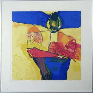 Henk van Vessem - Zeefdruk, Bronstige bron, diep als dood dendert omhoog - Ingelijst verkocht voor € 35!